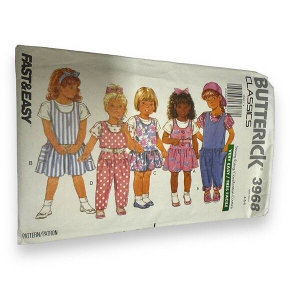 Butterick 3968 Child's Top, Drop-Waist Jumper, Tapered Leg Jumpsuit Sz 4-6 Uncut - Picture 3 of 5